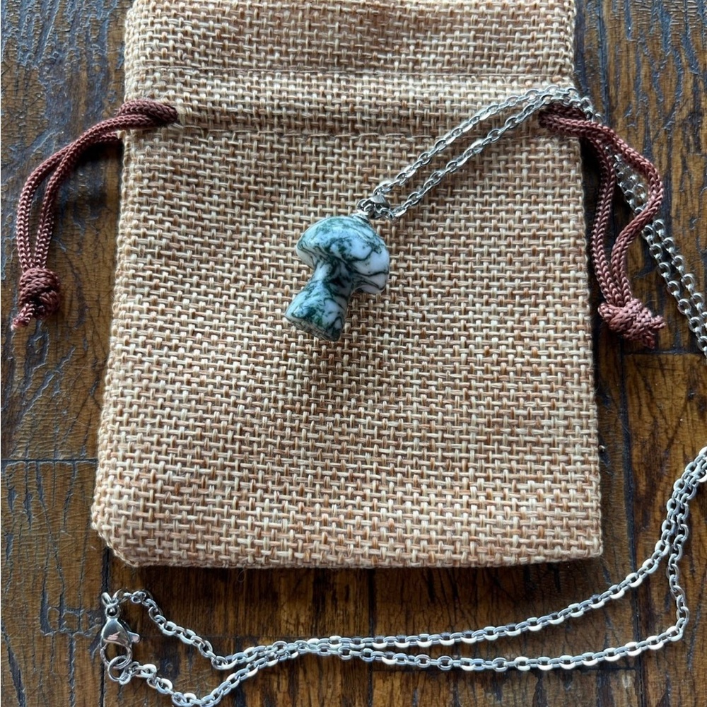 Tree Agate Mushroom Necklace | Mushroom Pendant | Crystal Mushroom Necklace